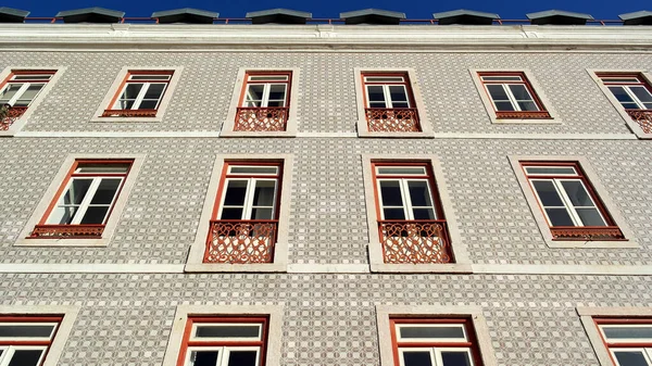 Szczegóły Starego Budynku Portugalskimi Płytkami Czerwonym Białym — Zdjęcie stockowe