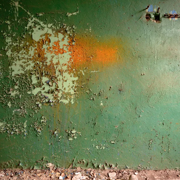 Yeşil Boyalı Paslı Eski Duvar Dokusu Grunge Duvarı — Stok fotoğraf