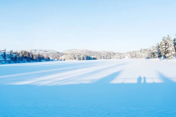 Заморожене Озеро Взимку Заході Сонця Прекрасний Фон Природи — стокове фото