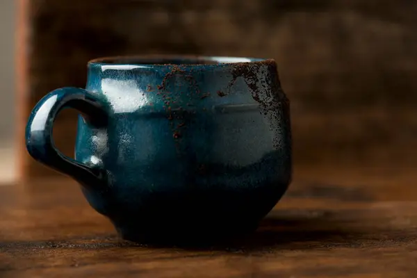 Koffie Grunge Blauwe Klei Cup — Stockfoto