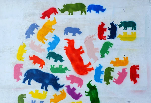 Rhino Από Γκράφιτι Τέχνης Rhinoceros Ζωγραφική — Φωτογραφία Αρχείου