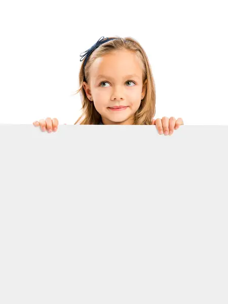 Cute Girl Holding Whiteboard — Stock Photo, Image