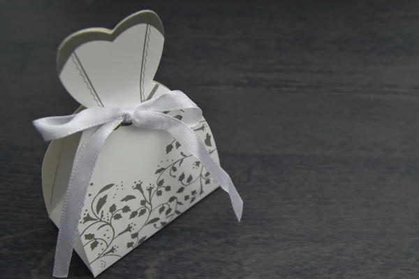 Wedding Dress Shaped Box Almond Confetti — Stock Photo, Image