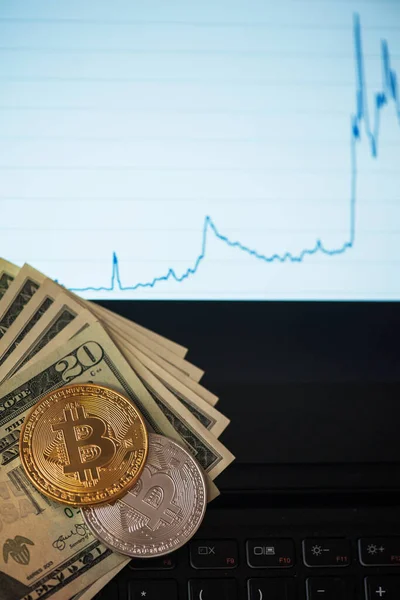 Bitcoin Münzen Mit Dollar — Stockfoto