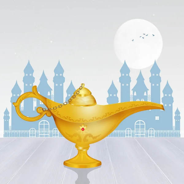 Иллюстрация Золотой Волшебной Лампы — стоковое фото