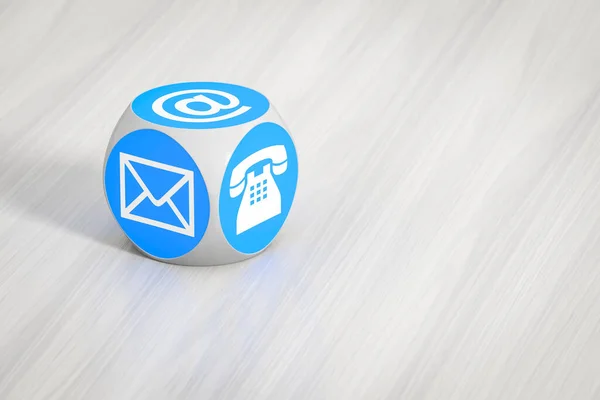Cube Turquoise Avec Signes Pour Téléphone Mail Lettre — Photo