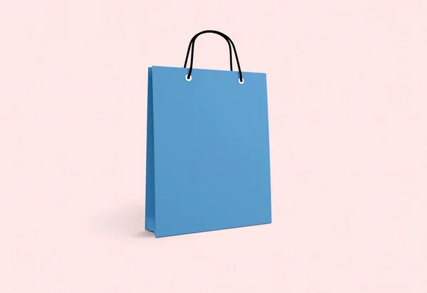 Синий Бумажный Пакет Покупок Розовом Фоне — стоковое фото