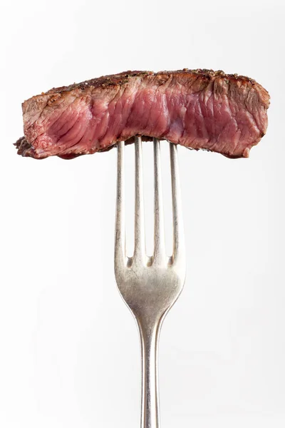 Kousek Grilovaného Steaku Vidličce — Stock fotografie