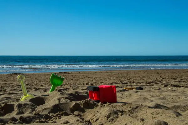 Nahaufnahme Von Sand Toys Meeresstrand — Stockfoto