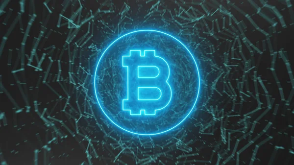 Abstract Connection Dots Bitcoin Sign — Stock Photo, Image