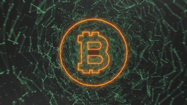 Pontos Conexão Abstratos Com Sinal Bitcoin — Fotografia de Stock