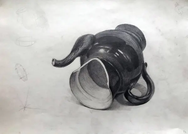 Broken teapot, academic drawing concept illustration