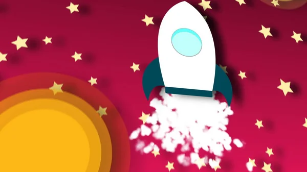 Animation Flying Cartoon Rocket View Cosmos — Stock Photo, Image