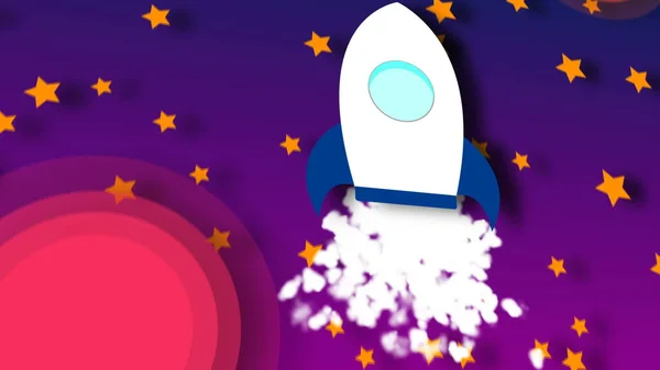 Animation Einer Fliegenden Cartoon Rakete Mit Blick Aus Dem Kosmos — Stockfoto