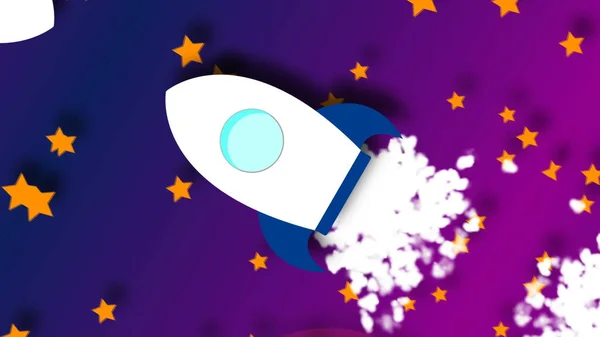 Animation Einer Fliegenden Cartoon Rakete Mit Blick Aus Dem Kosmos — Stockfoto