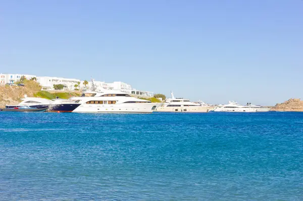 Barcos Yavht Luxo Ilha Mykonos — Fotografia de Stock