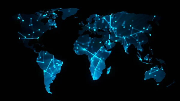 Moderní Komunikační Sítě Mapa Světa Tmavém Pozadí Vykreslování — Stock fotografie