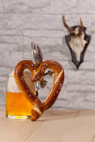 heart shaped pretzel with beer