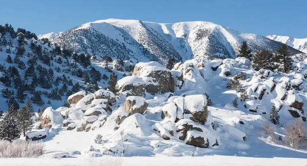 Widok Pokryte Śniegiem Wzgórza Zimie Widać Autostrady 395 — Zdjęcie stockowe
