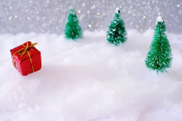 Decorazione Domestica Natale Con Piccola Scatola Regalo Fatta Mano Sno — Foto Stock