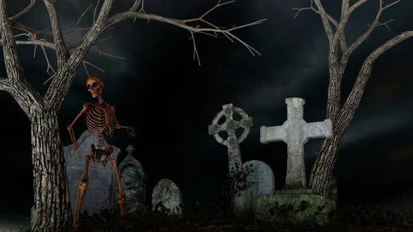 在一个恐怖的墓地的骷髅 — 图库照片
