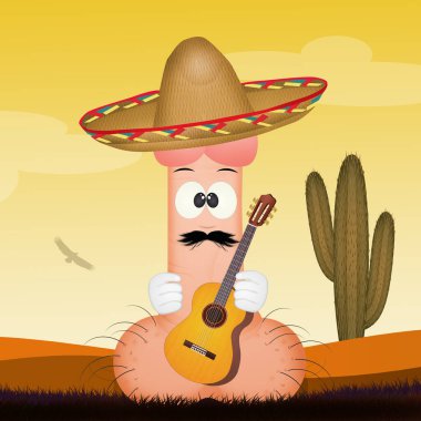 funny penis with sombrero, colorful illustration 