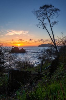 Gün batımında, Trinidad, California kayalık plaj manzara