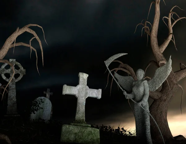 不気味な墓地で死の石天使 — ストック写真