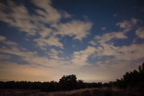 Nublado Cielo Nocturno Parque Nacional Maasduinen Los Países Bajos — Foto de Stock