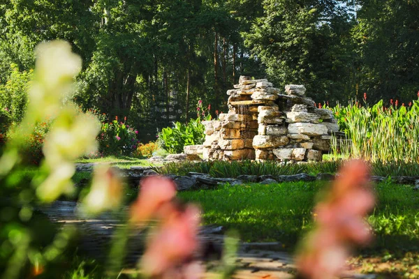 Man Made Falls Stone Made Person Garden — Zdjęcie stockowe