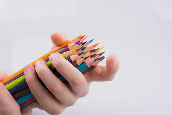 Crayons Maintien Des Mains Gros Plan — Photo