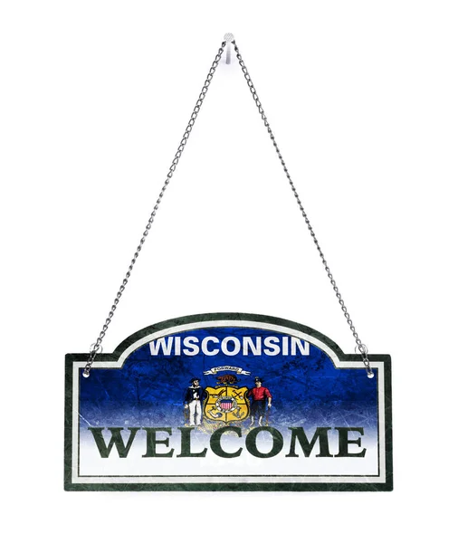 Wisconsin Welcomes You Old Metal Sign Isolated — Stock Photo, Image