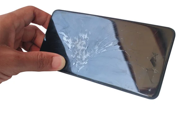 Hand Holding Mobile Phone Broken Screen — Stock Photo, Image