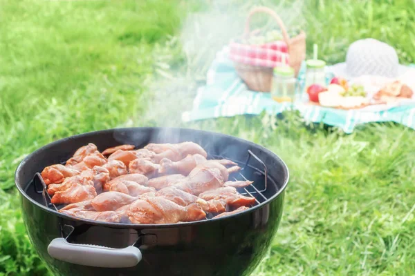 Summertime Picnic Courtyard Cooking Chicken Wings Grill — Stock Photo, Image