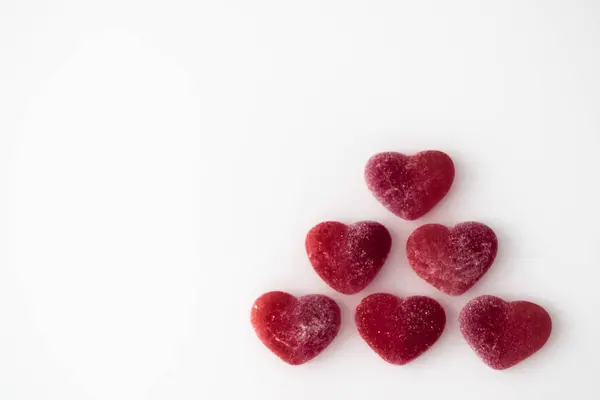 Bonbons Confiture Sous Forme Coeurs Rouges Sur Fond Blanc — Photo