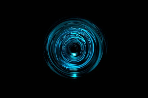 黒い背景に光リングを持つ抽象的な輝く青い渦 — ストック写真