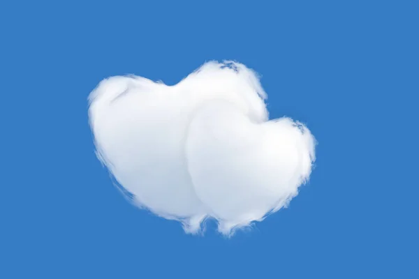 Dos Nubes Forma Corazón Aisladas Sobre Fondo Azul Concepto Amor — Foto de Stock