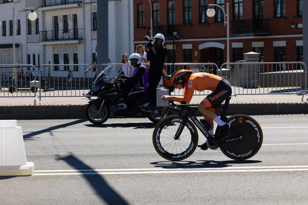 Minsk Belarus Juin 2019 Une Cycliste Des Pays Bas Participe — Photo