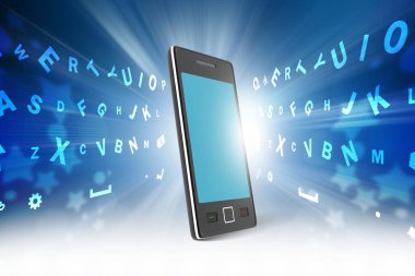 Akıllı telefon ve harfler, 3D illüstrasyon 