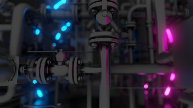 Neon Işıklı Soyut Endüstriyel Ekipmanlar