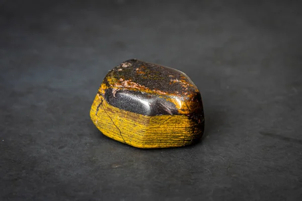 Tiger Iron Gemstone Precious Gem Shiny Surface Yellow Grey — Stock Photo, Image