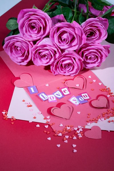 Tarjeta Felicitación Lindo Día San Valentín Fondo Festivo —  Fotos de Stock
