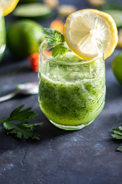 Diät Drink Smoothie Grüne Farbe Körperreinigung Ernährung — Stockfoto