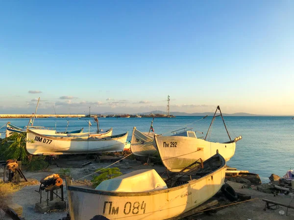Поморие Болгария Сентября 2019 Года Рыболовные Лодки Стоят Гавани — стоковое фото