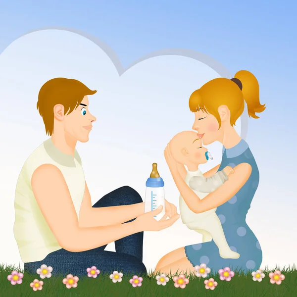 Jong Paar Ouders Met Baby Illustratie — Stockfoto