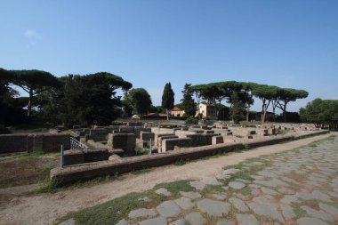 Roma, İtalya - 25 Ağustos 2019: Ostia Antica arkeolojik alanı