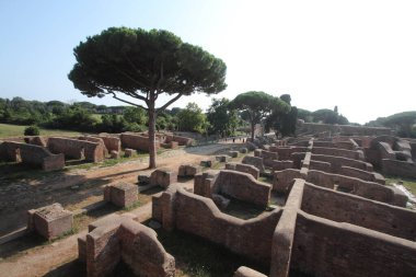 Roma, İtalya - 25 Ağustos 2019: Ostia Antica arkeolojik alanı