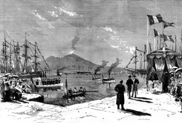 Przybycie Szwedzkiego Statku Vega Zatoki Neapolitańskiej Grawerowanie Vintage — Zdjęcie stockowe
