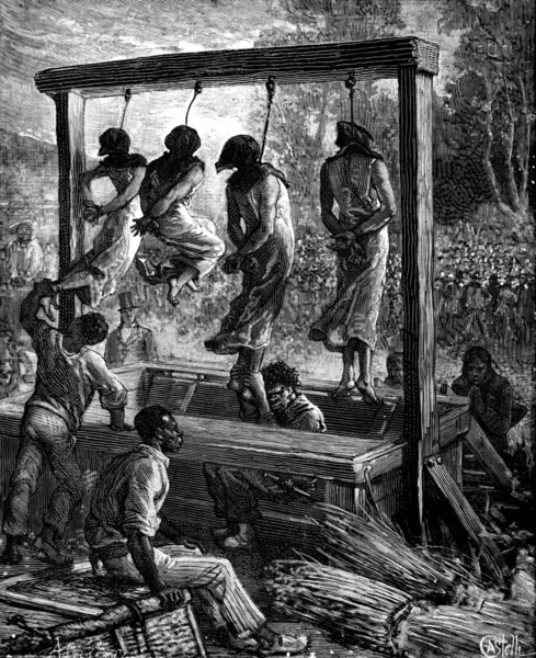 Czterokrotna Egzekucja Mauritiusie Grawerowanie Vintage — Zdjęcie stockowe