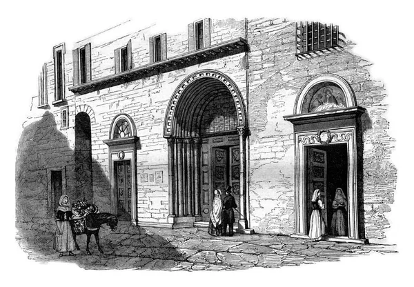 Exterior View College Currency Exchange Perugia Vintage Engraving — Stock Photo, Image